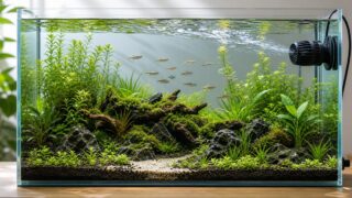 水流ポンプで水草水槽にやさしい水流を作る様子を示したアイキャッチ画像
