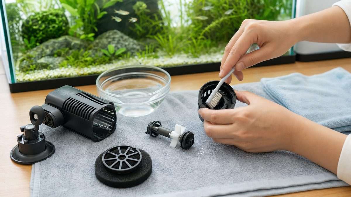 水流ポンプのインペラを分解清掃するメンテナンス画像