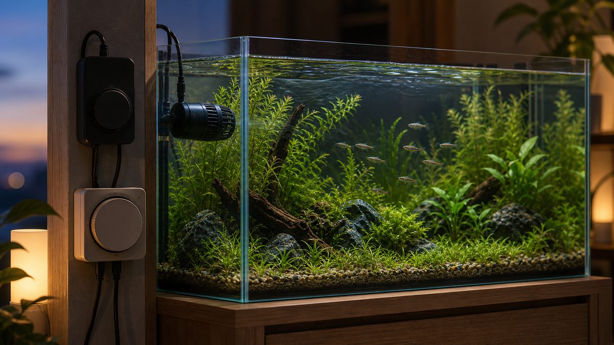 タイマーとコントローラーで水流を調整する水槽画像