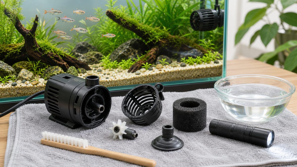 水流ポンプのトラブル対応に使う部品と清掃道具の画像