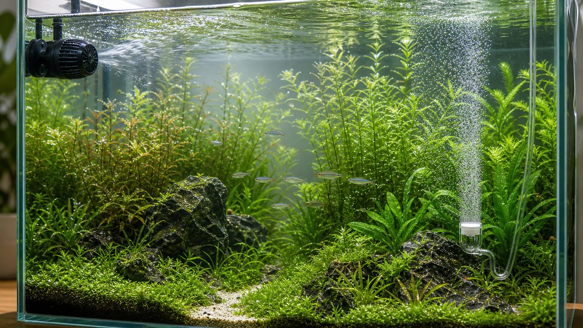 CO2と水流を水草全体へ巡らせる水草水槽画像