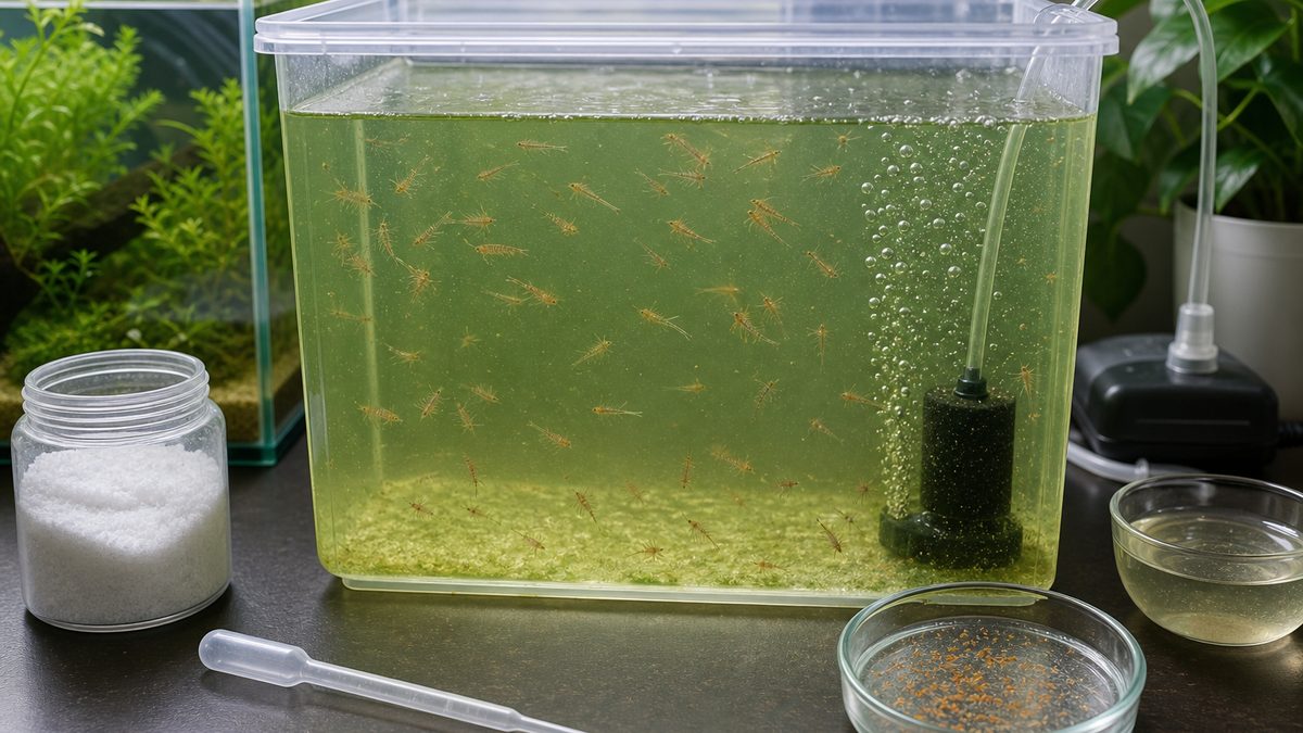 ブラインシュリンプを成魚まで育てる塩水培養のイメージ