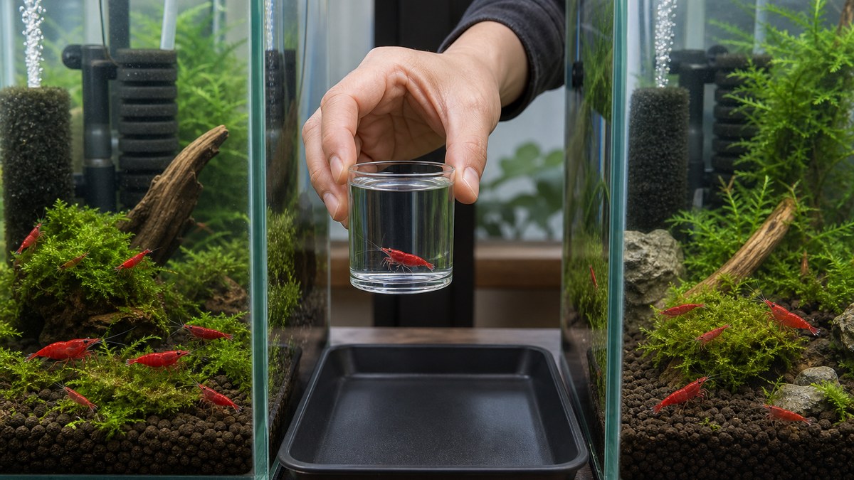 濃い赤と透明感のある赤のチェリーシュリンプを別々の同条件水槽で管理