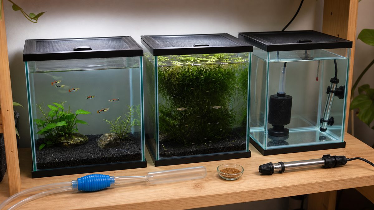 オスの適正密度水槽、メスと稚魚の水草水槽、ヒーター付き予備水槽で分けるエンドラーズ管理