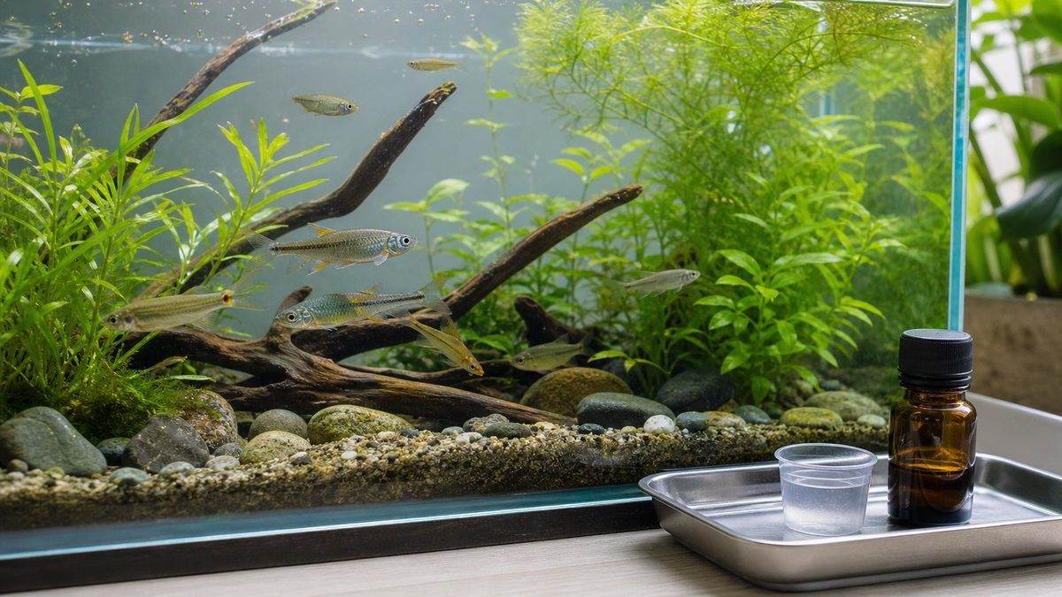 日本淡水魚水槽で肥料を控えめに使うための水草と魚の様子