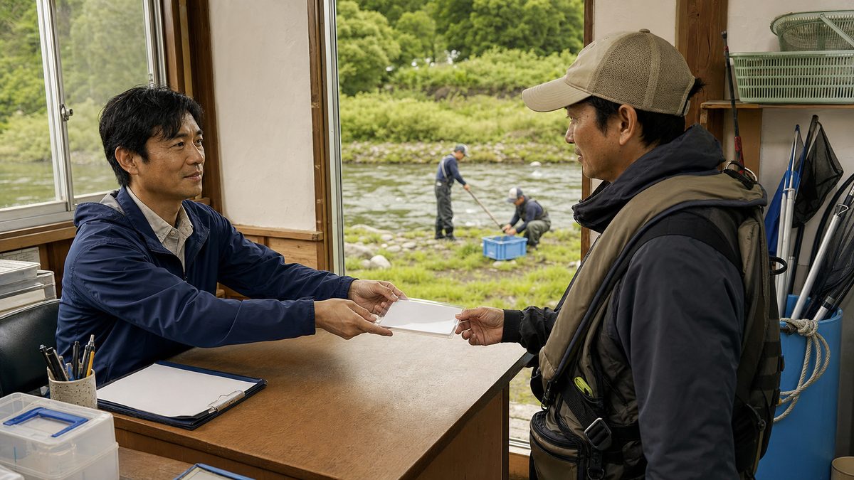 漁協から遊漁券を受け取り河川保全につながる仕組み
