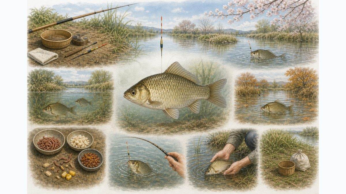 フナ釣りの道具と季節とエサと合わせとリリースをまとめたFAQ画像
