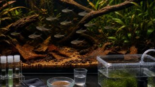 透明な体のペルーグラステトラを群泳と飼育環境でまとめたイメージ