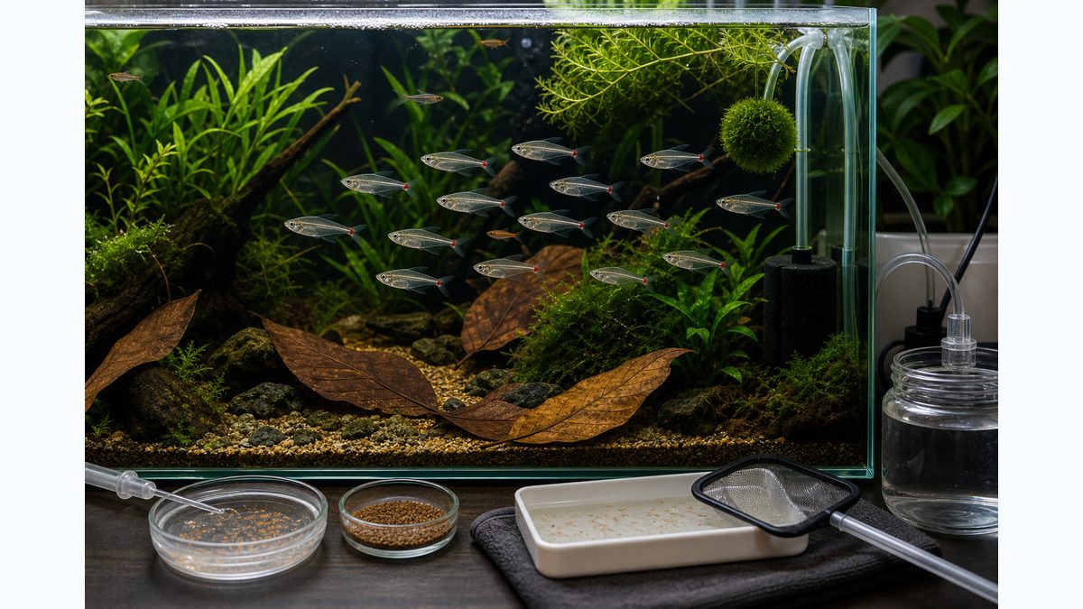 この記事でわかることの要点を視覚的に整理した淡水魚飼育記事用画像