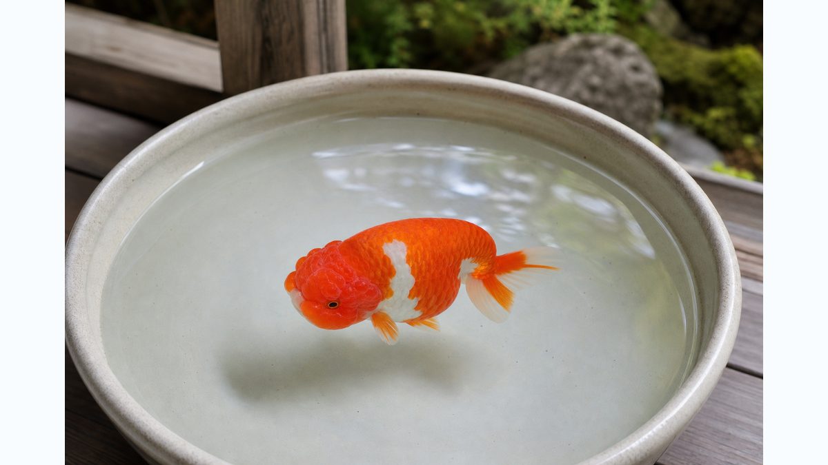 陶器の鑑賞鉢で上から見る赤白らんちゅうの基本情報と歴史の画像
