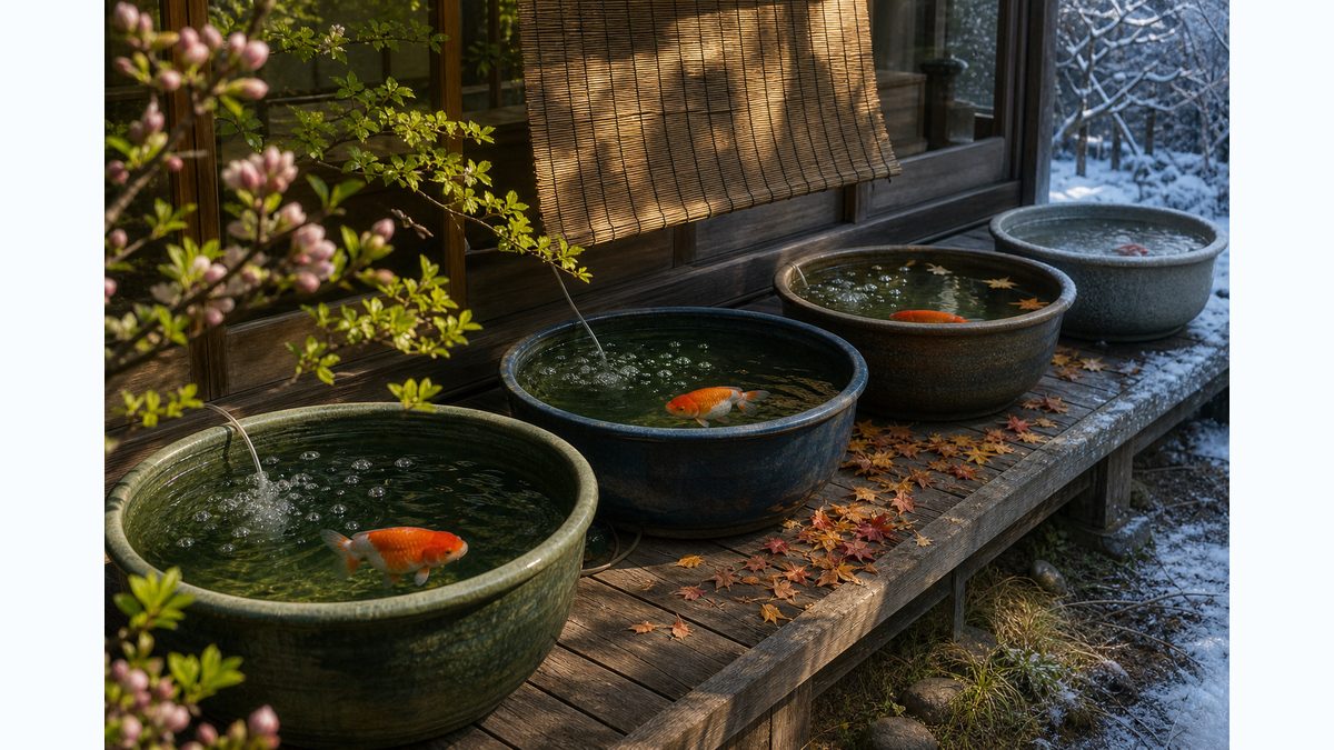 春夏秋冬の環境変化に合わせたらんちゅうの屋外飼育管理画像