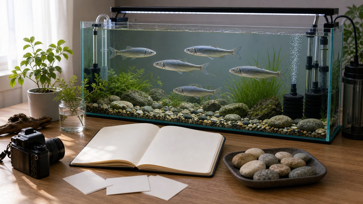 観察ノートと川魚水槽で魚のハスを紹介する導入画像