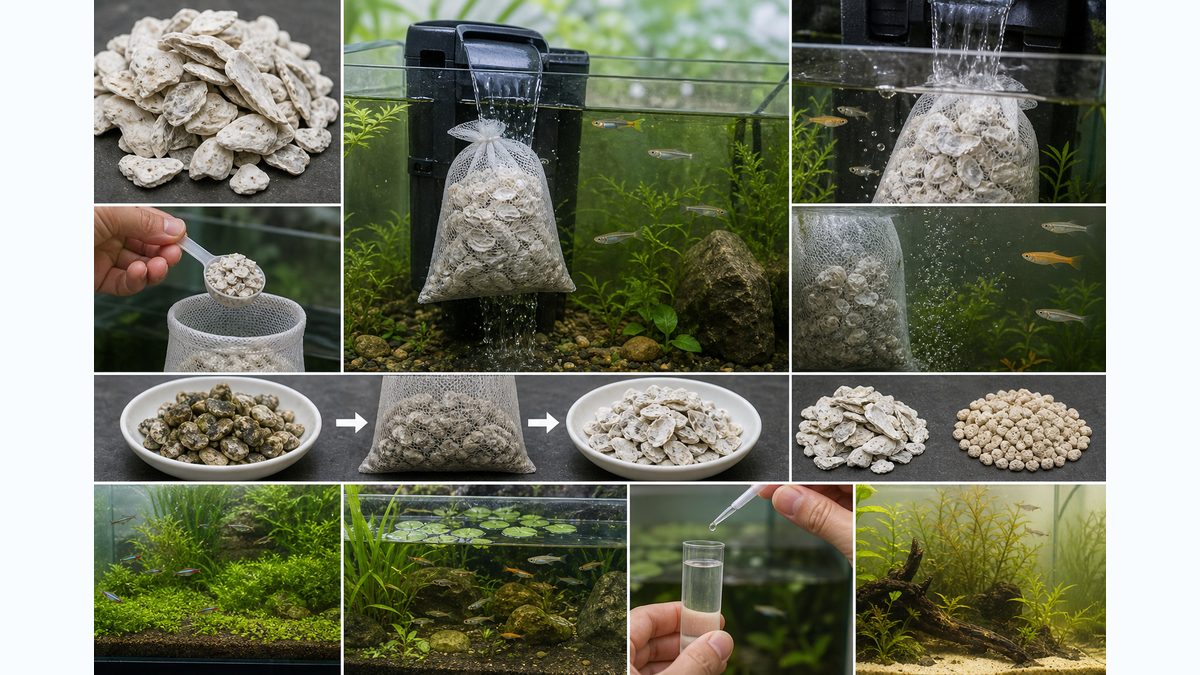 カキガラの素材と入れ方と交換時期と魚種適性をまとめた画像