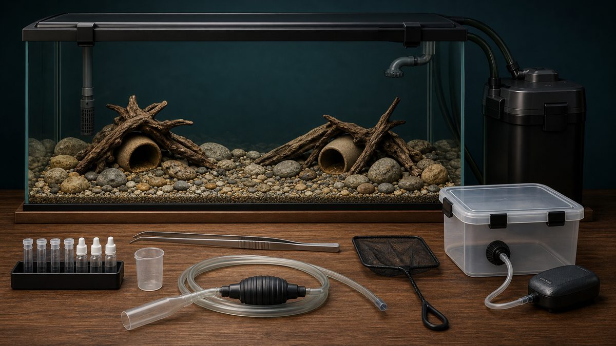空のカワアナゴ水槽とろ過・水質確認・給餌・掃除・移送用品