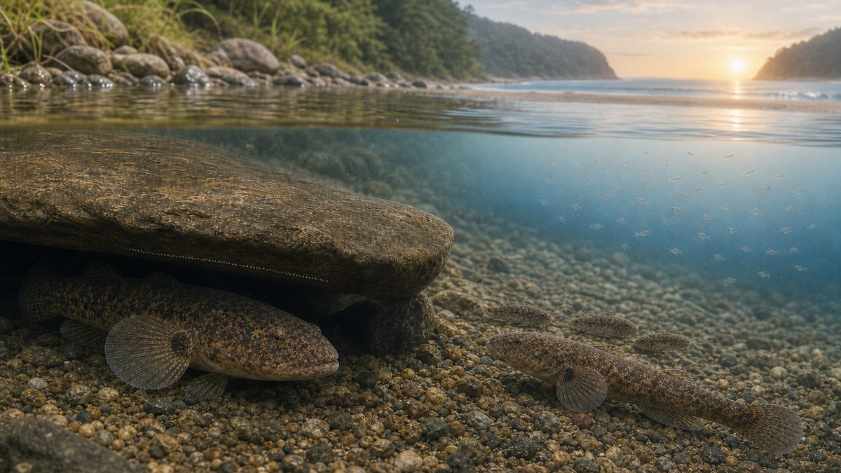 岩の裏の微小卵を守るカワアナゴと河口へ下る仔魚の生活史