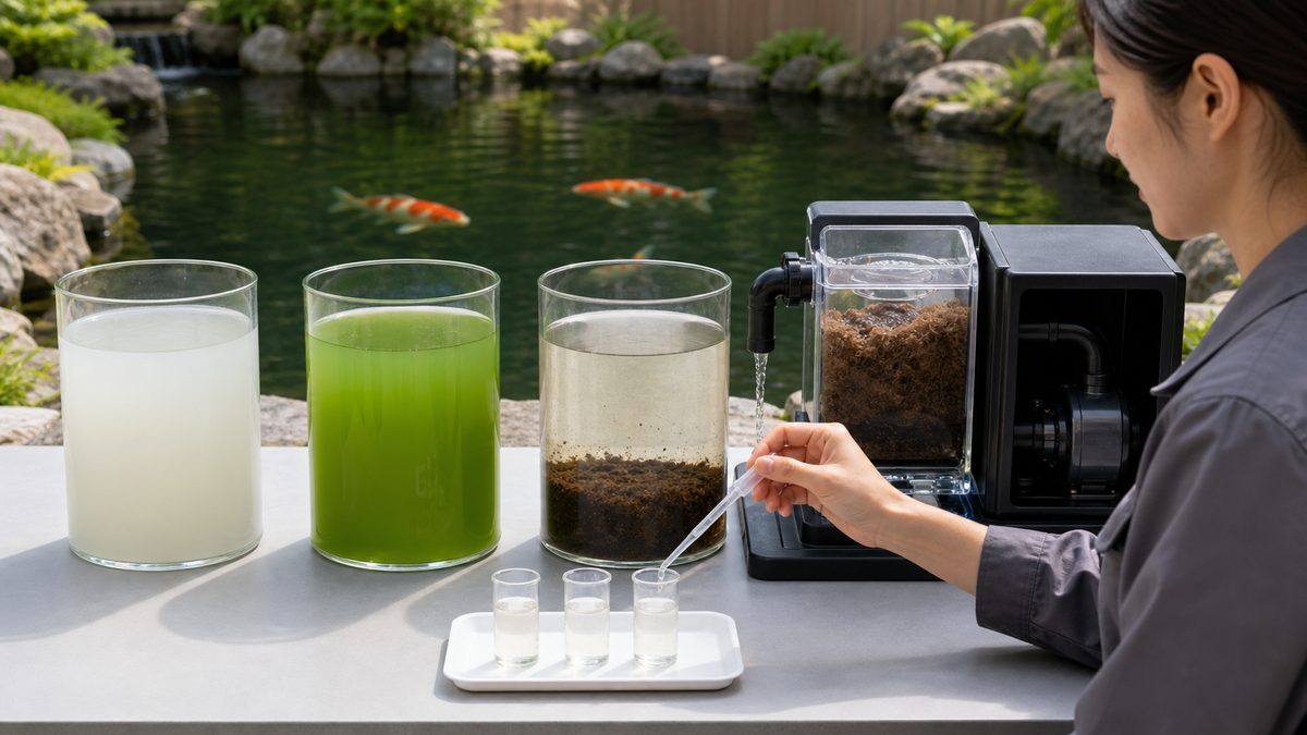 白濁・緑水・沈殿汚泥・目詰まりの違いを比べる池水トラブル診断