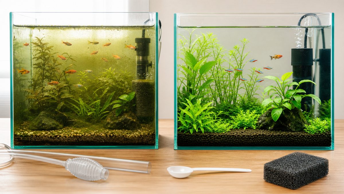 コケが出やすい水槽と出にくい水槽を比較した画像