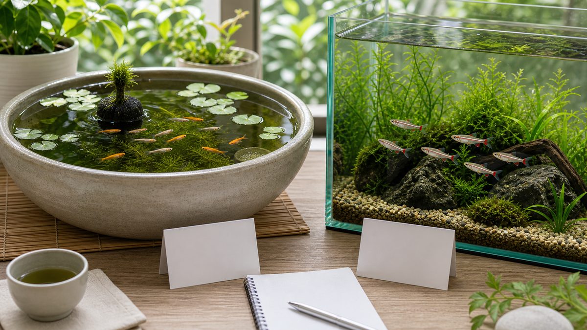 メダカとアカヒレの選び方を屋外容器と室内水槽で比較した画像