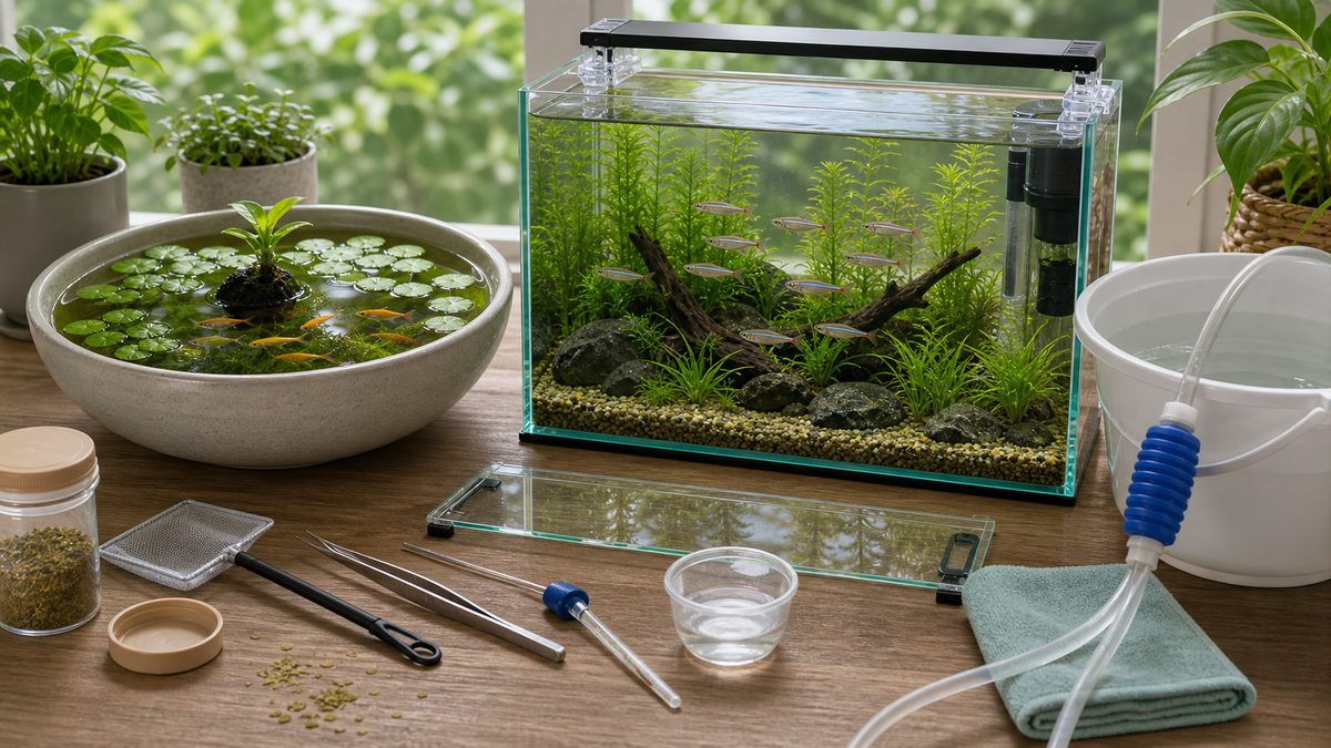 メダカとアカヒレ飼育で失敗を防ぐ道具と水槽の画像