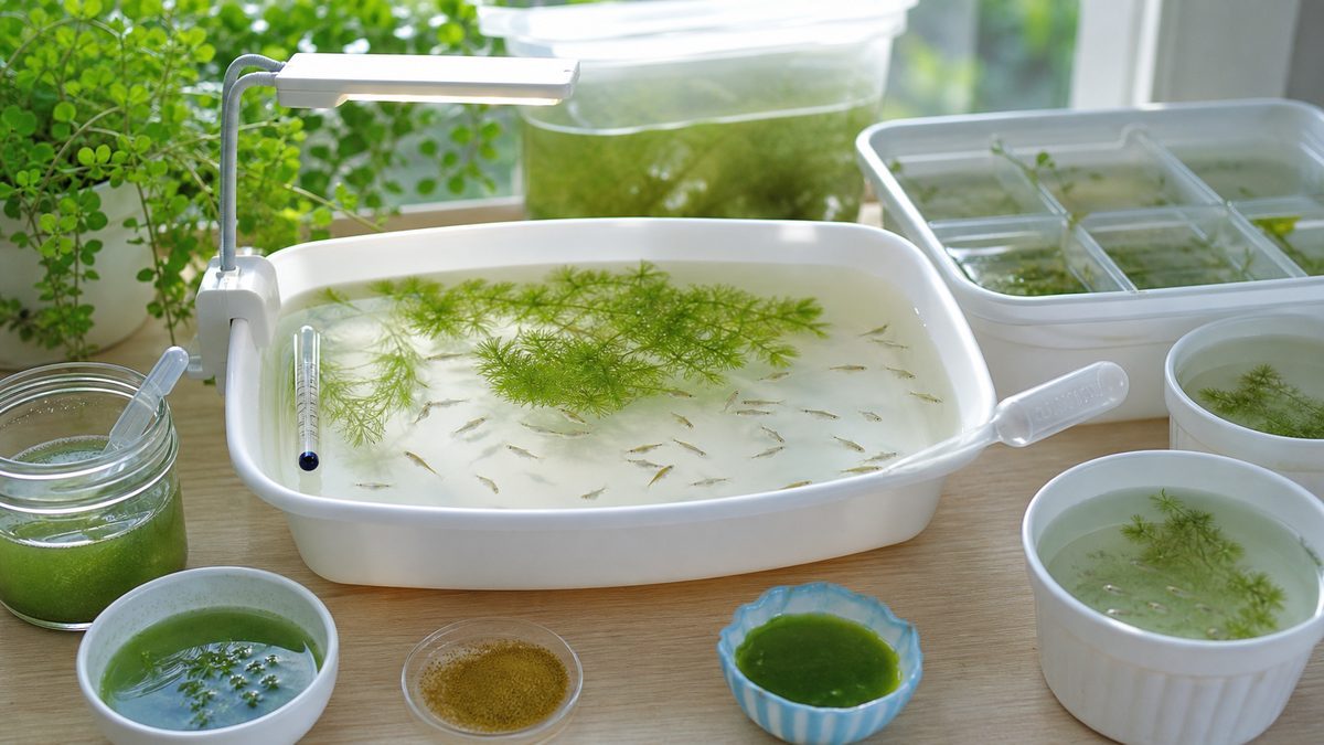 餌、密度、水温、水換え、選別をそろえたメダカ稚魚の完成管理セット画像