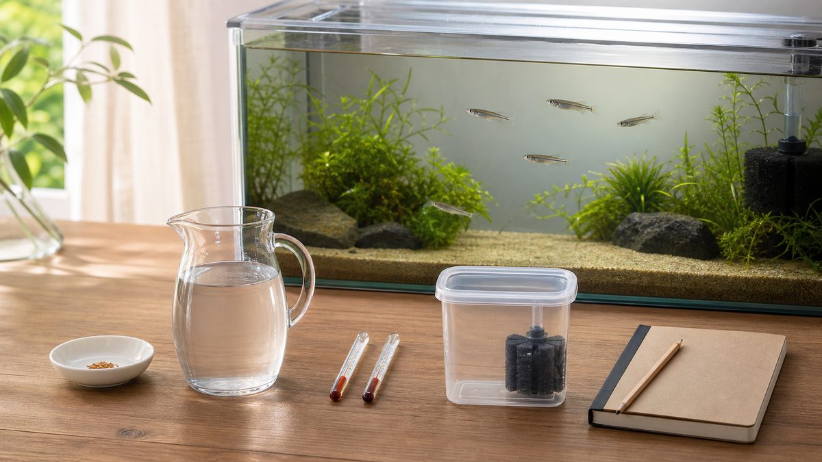 ゆとりあるメダカ水槽と準備水と予備容器で失敗を防ぐ管理場面