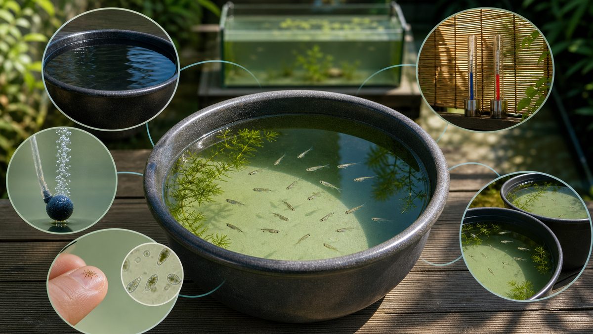 水量・酸素・餌・温度差・密度の5点でメダカの針子を守る夏越し環境