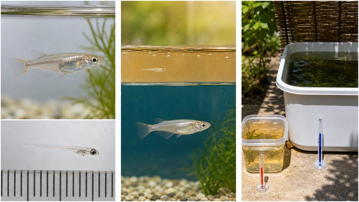 成魚と小さな針子を比べ、水量と酸素の変化への弱さを示した比較