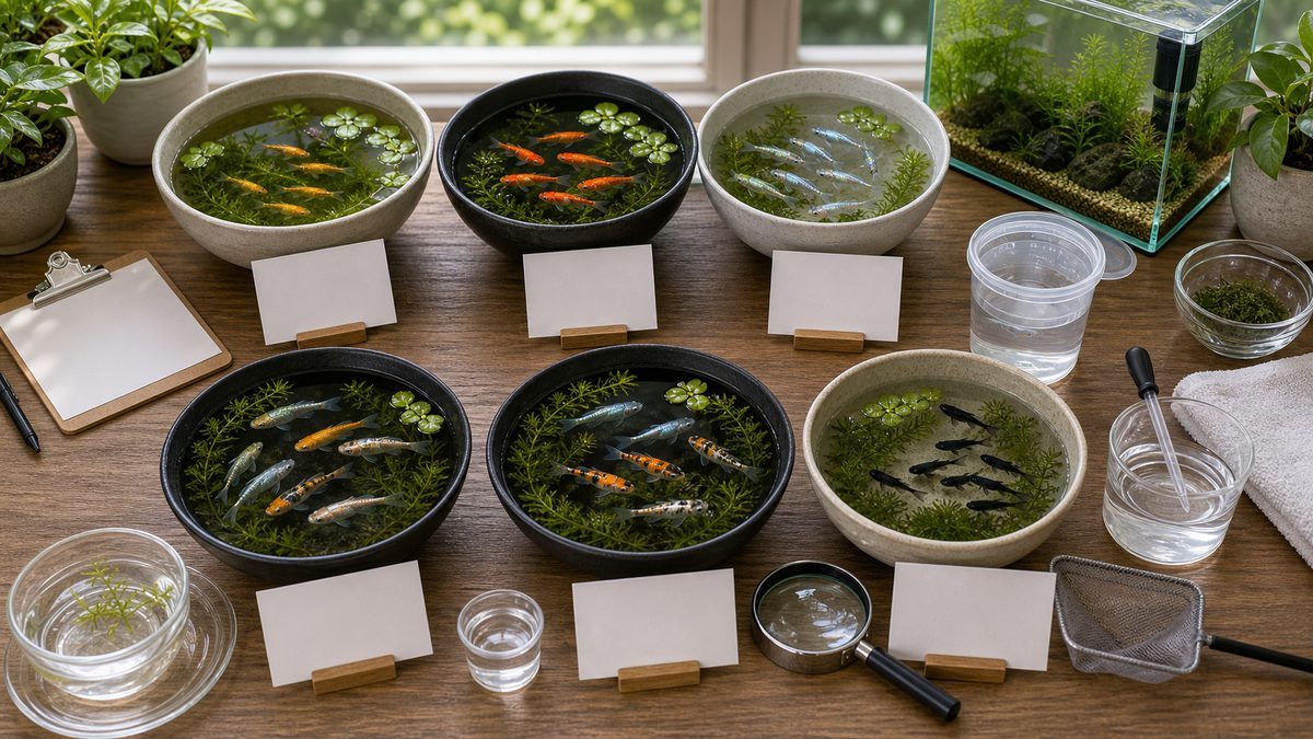 メダカ品種選びのFAQを容器と小物で整理した画像