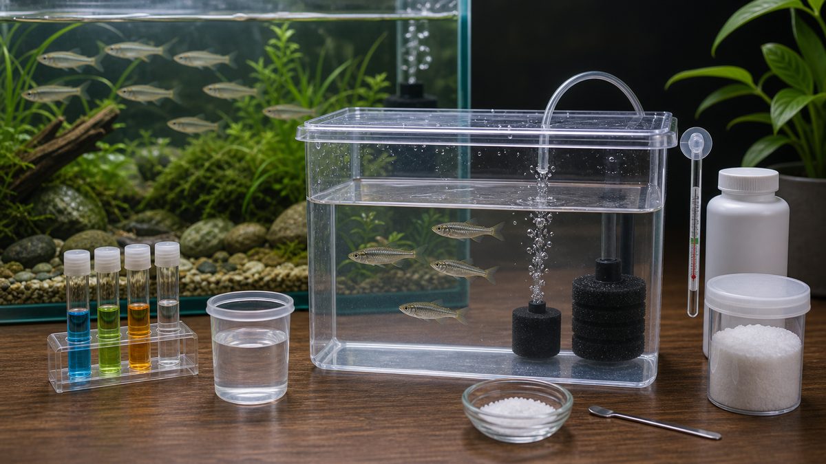 隔離水槽・水質検査・塩浴用品でモロコ類の病気対策を示す画像