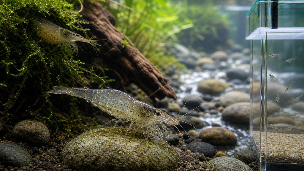 前脚の細かな毛で石の付着物を食べるヌマエビと、淡水型・回遊型で異なる生息環境