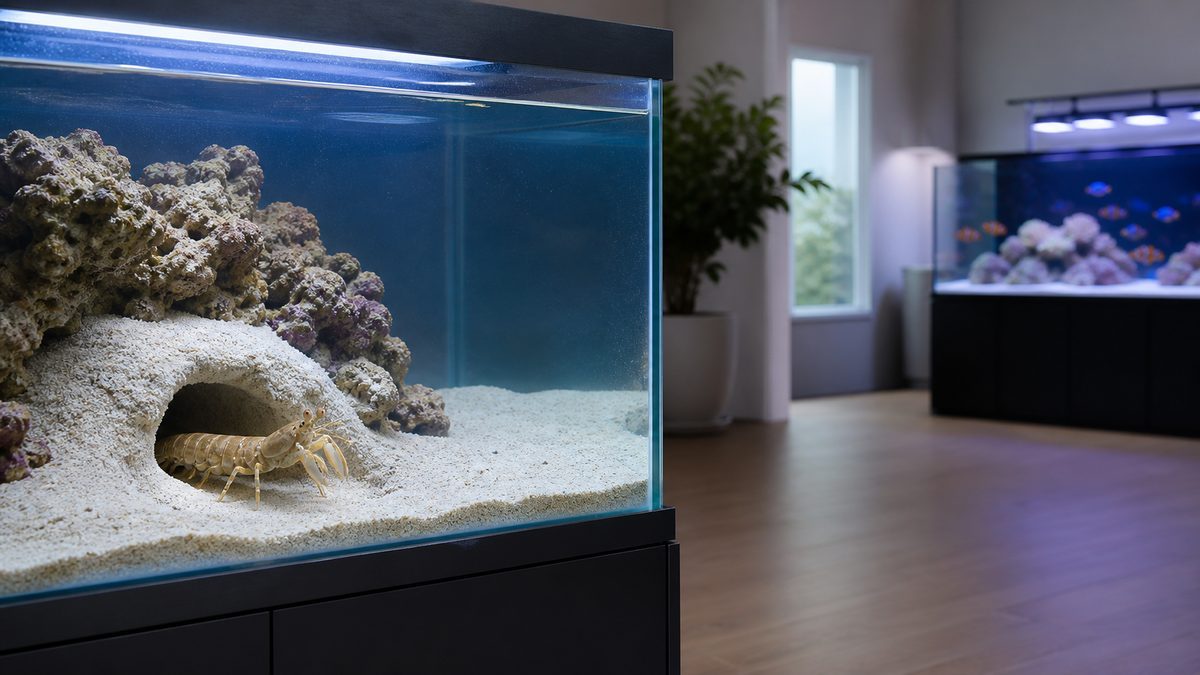 シャコ一匹だけの専用水槽と離れた場所にある別の海水魚水槽