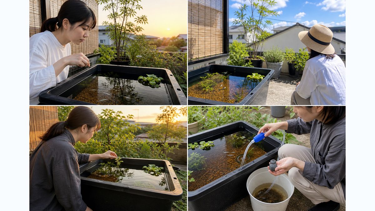 朝の少量給餌・日中の観察・夕方の点検・底の部分清掃を行う夏の管理