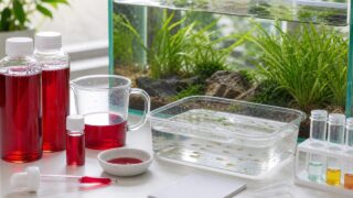 PSB（光合成細菌）の効果と使い方をメダカ稚魚と水槽用品で示したアイキャッチ画像