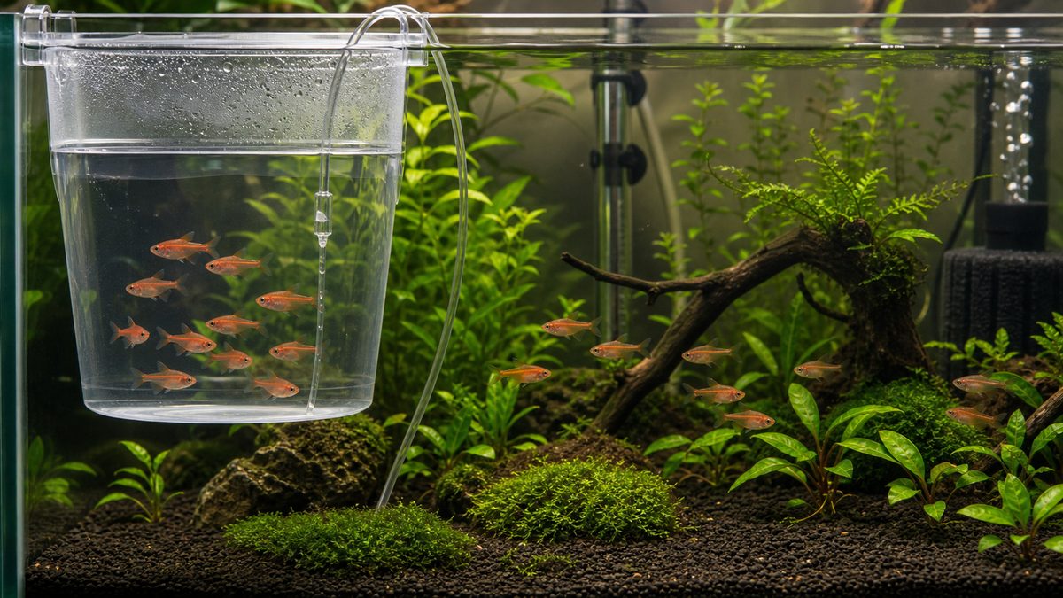 水合わせ中のレッドテトラと水草水槽の飼育準備