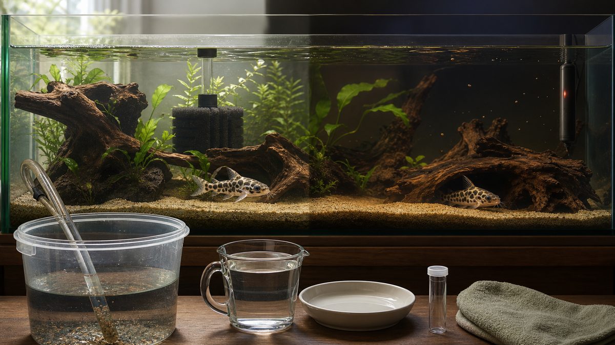 安定したレオパードタティア水槽と少量換水の準備