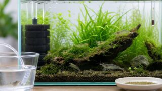 ミナミヌマエビとヤマトヌマエビの水槽立ち上げに必要な水草、スポンジフィルター、水合わせ道具をまとめたアイキャッチ画像