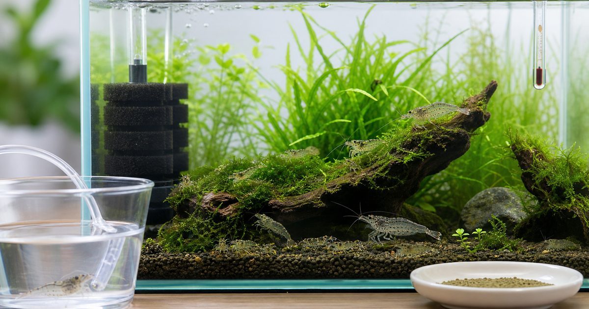 ミナミヌマエビとヤマトヌマエビの水槽立ち上げに必要な水草、スポンジフィルター、水合わせ道具をまとめたアイキャッチ画像