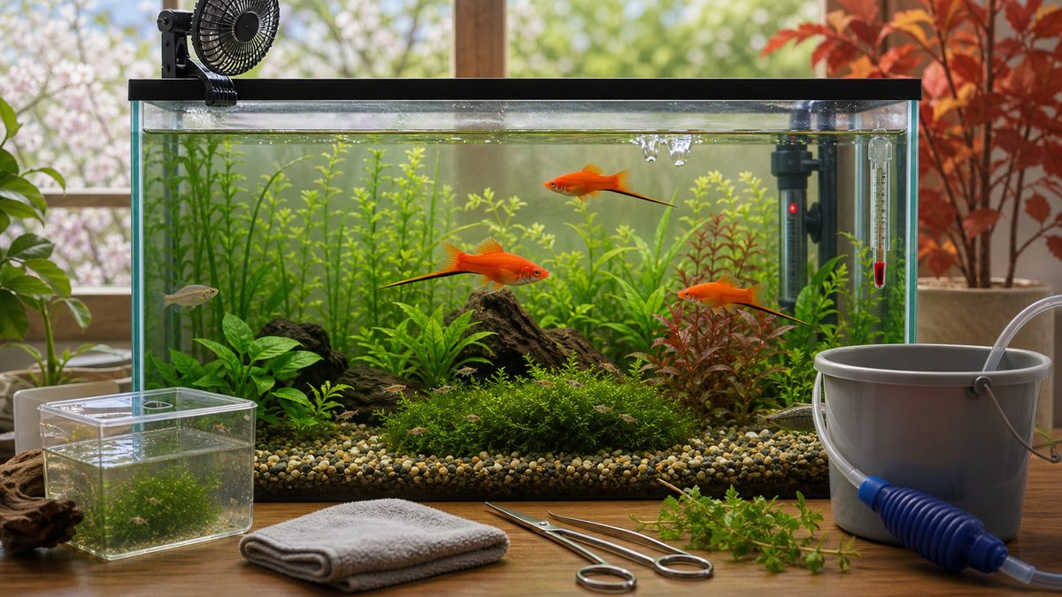 季節ごとのソードテール水槽管理を示す年間管理画像