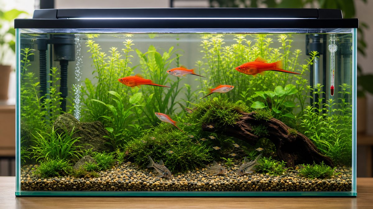 安定した水草水槽でソードテールが泳ぐまとめ画像