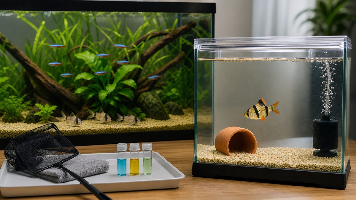 スマトラをフタ付き観察水槽へ隔離し本水槽の流木と水草を増やした対処例