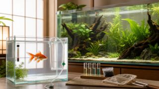薬浴・塩浴後の金魚を養生水槽から本水槽へ戻す準備を示すアイキャッチ