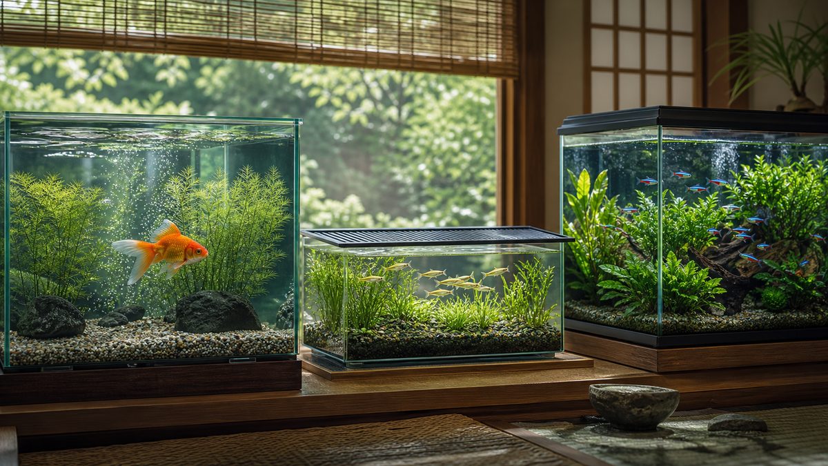金魚・温帯性小型魚・熱帯魚を別々の安定した水槽で管理する比較