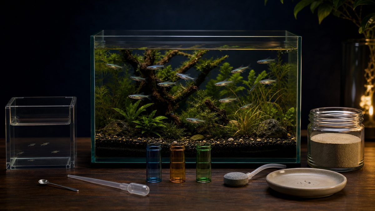 メダカの餌やりに使う無地の小型スプーン・ピペット・検水容器と稚魚槽